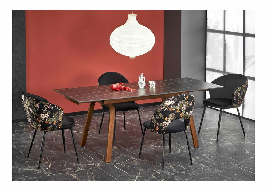 Rozkládací jídelní stůl 140-200 cm Léta (mramor černý + ořech) (pro 6 8 osob)