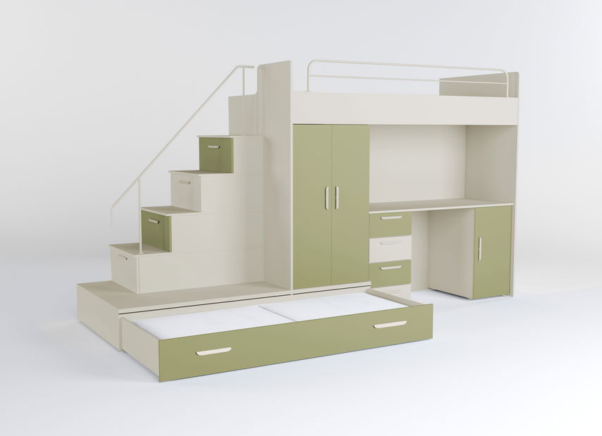 Dětská postel Ruby V (kašmír + olivová) (s rošty)