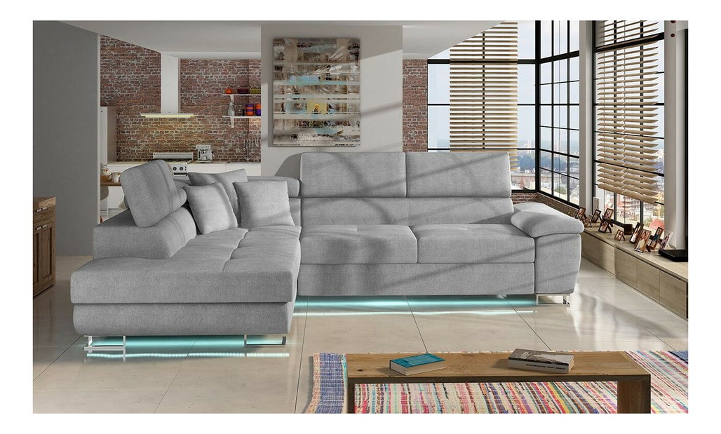 Rohová sedačka Alvan LED (šedá) (s úl. prostorem) (s LED RGB osvětlením) (L)