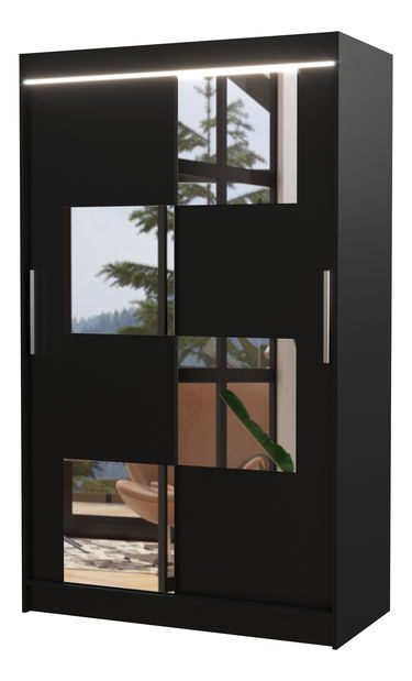 Šatní skříň Lagneo (černá) (s led osvětlením) (se zrcadlem)