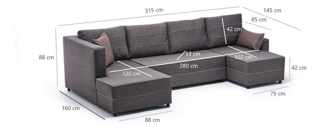 Rohová sedačka ve tvaru U Emilie (s úl. prostorem) (hnědá)