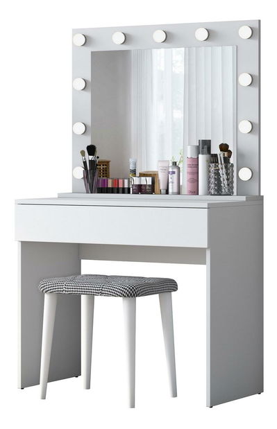 Toaletní stolek s taburetkou Blake 21 (se zrcadlem) (s LED osvětlením) (bílá)