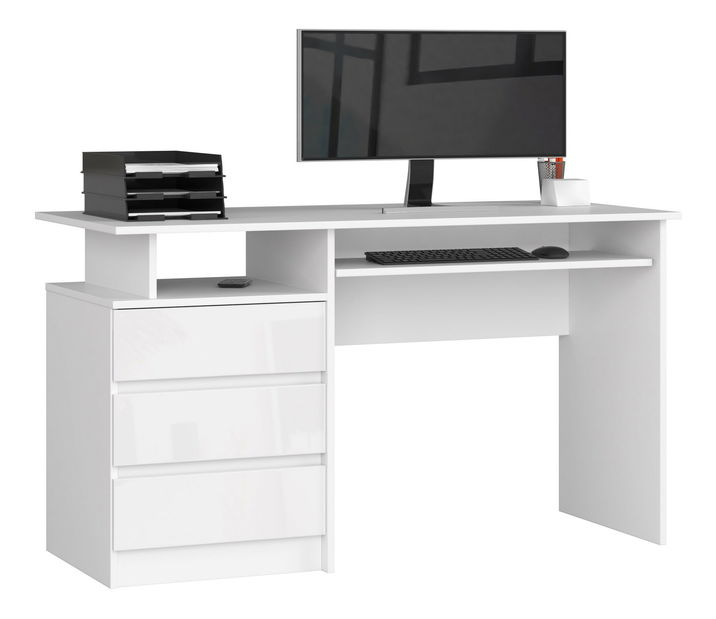 PC stolek Bronte (bílá + bílý lesk)