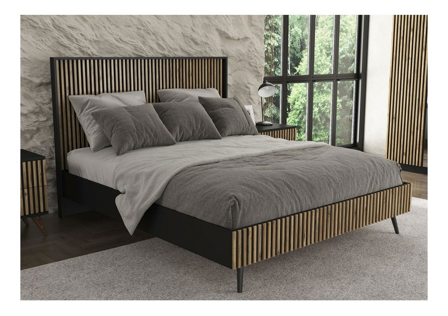 Manželská postel Franc 72 (černé dřevo + borovice atlantická)