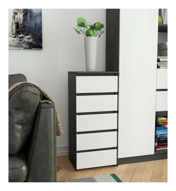 Komoda Cipriano III (grafit šedý + bílá)