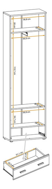 Šatní skříň Mablo (antracit + dub artisan + černá)