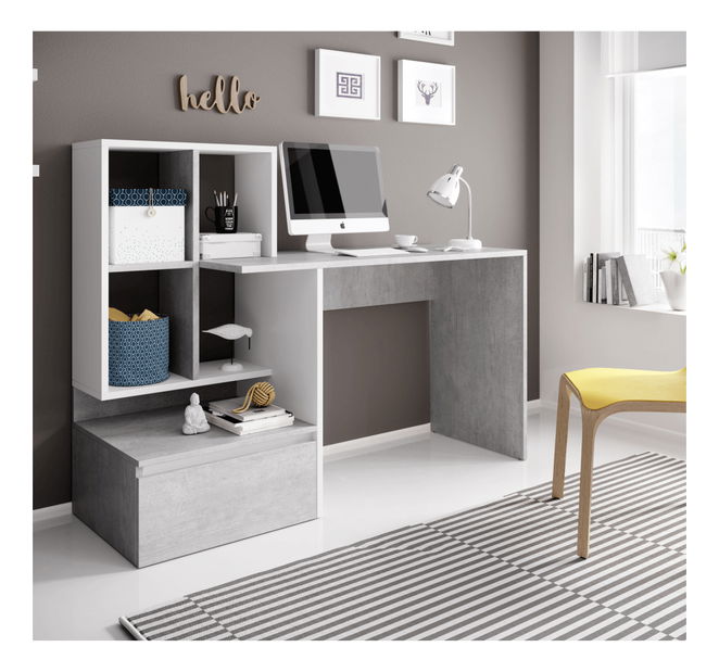 PC stolek Nurvo (beton + bílá)