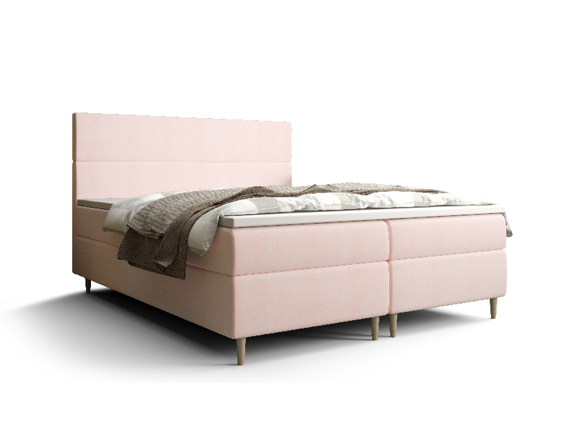 Manželská postel Boxspring 140 cm Flu Comfort (světlorůžová) (s matrací a úložným prostorem)