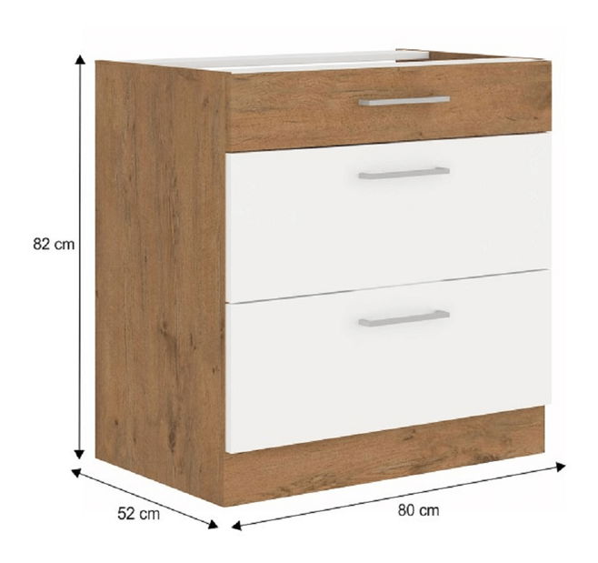 Dolní kuchyňská skříňka 80 D 3S BB Velaga (lesk bílý + dub lancelot)
