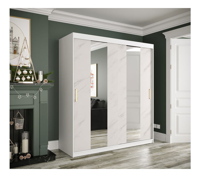 Šatní skříň 180 cm Marbelo P (matná bílá + bílý mramor)