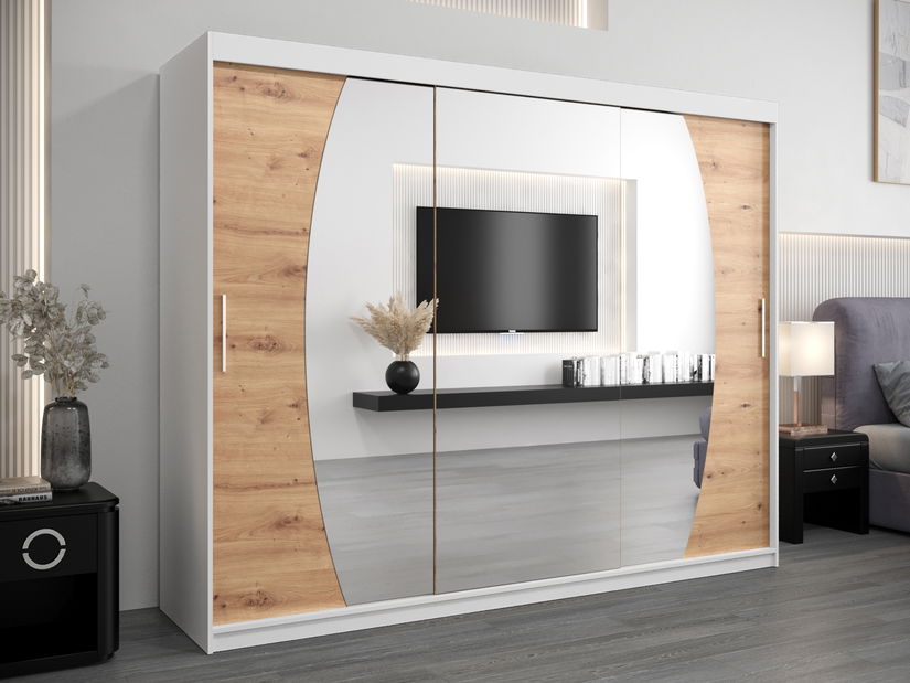 Šatní skříň 250 cm Eclipse (bílá matná + dub artisan)