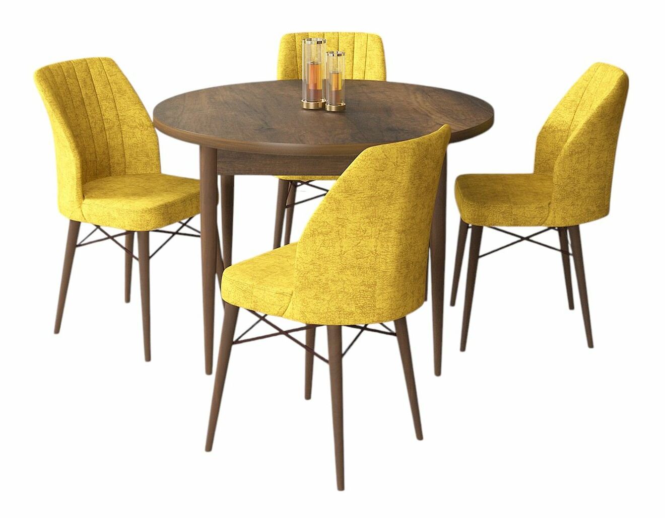 Jídelní set Roxie (ořech barokní + hořčicová) (pro 4 osoby)