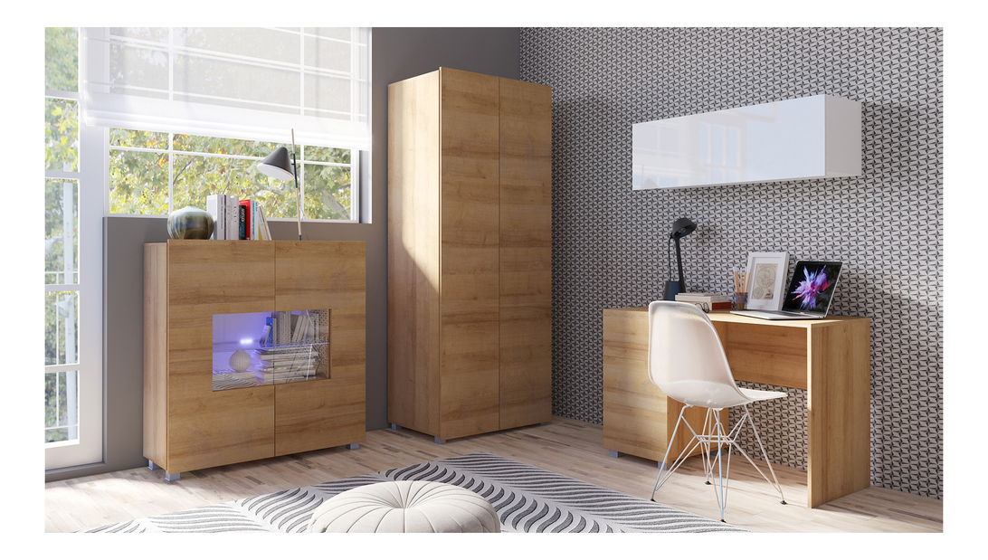 Studentský pokoj Calabria C14 (bílý + dub zlatý) (bez osvětlení)