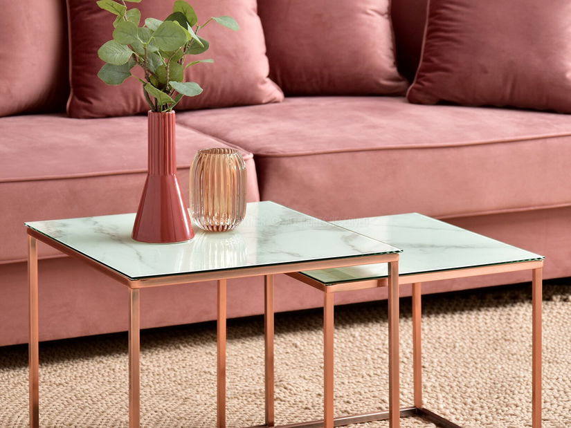 Konferenční stolek Prana Law (bílý mramor + měděná)