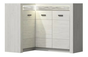 Rohová komoda Nadenas N15 O (dub craft bílý) (s teplým LED bílým osvětlením)