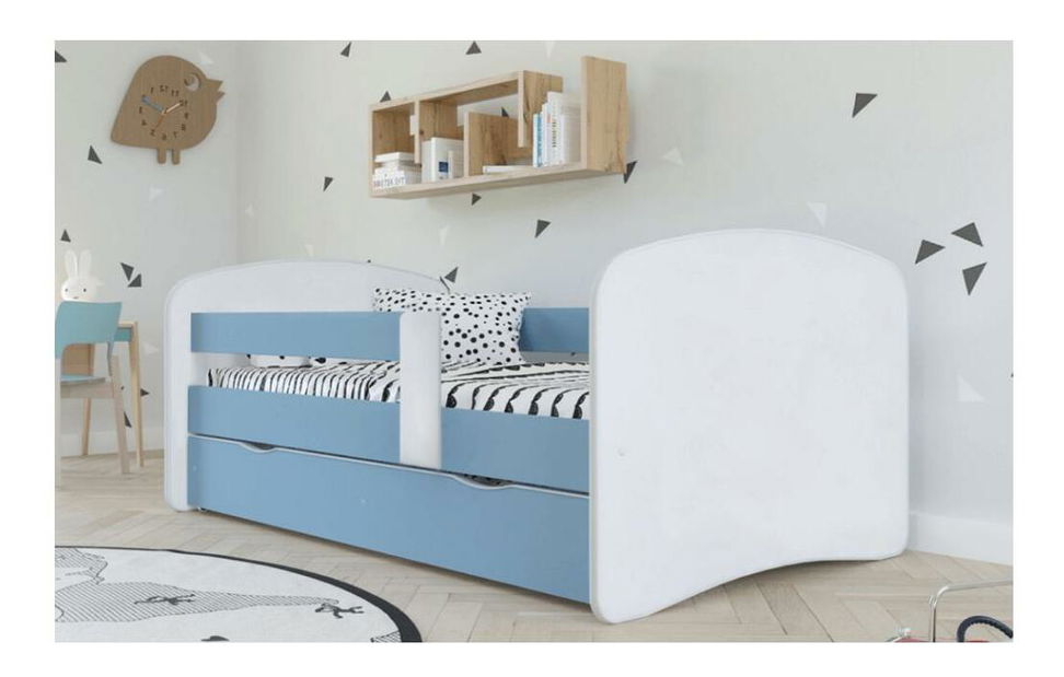 Jednolůžková postel 80 cm Carecen (modrá + bílá) (s roštem) (s úl. prostorem)