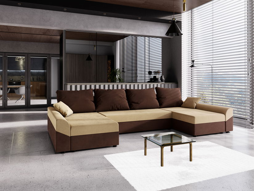 Rohová sedací souprava Dusk L (krémová + šedá) (P)