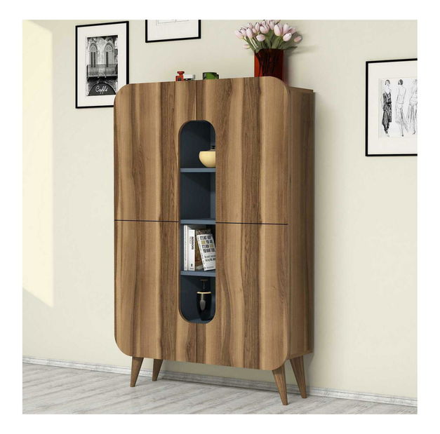 Skříňka Mins (ořech + modrá)