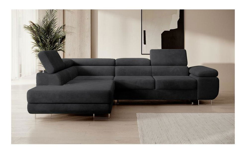 Rohová sedací souprava Stiletto (L) (černá + stříbrná)