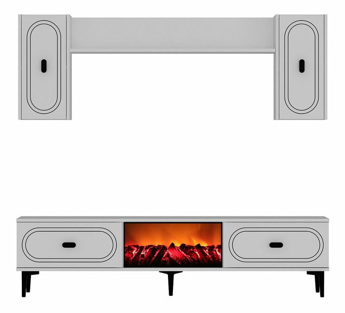 Obývací stěna s krbem Wendy (bílá + zlatá)