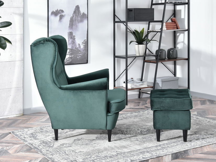 Křeslo ušák Margis (zelená + bílá)