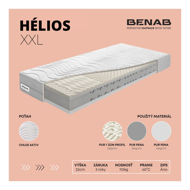 Pěnová matrace Benab Helios XXL 195x85 cm (T3/T2)