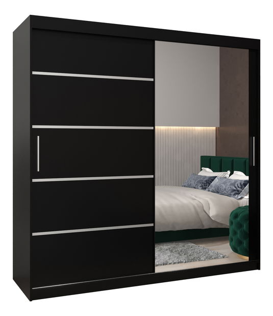 Šatní skříň 250 cm se zrcadlem Verika 2 250 (černá)