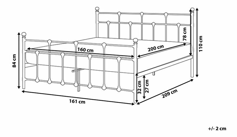 Manželská postel 160 cm LUXO (s roštem) (černá)