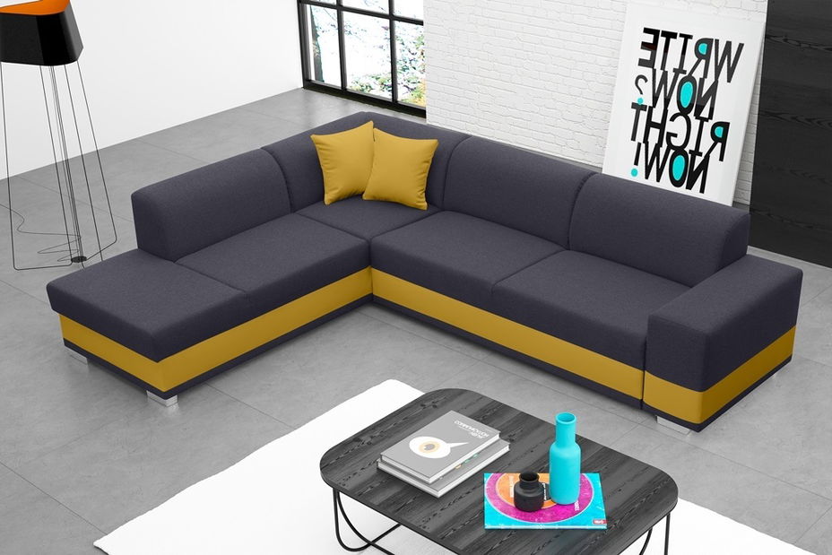 Rohová sedací souprava Darcia (tmavě šedá + žlutá) (L)