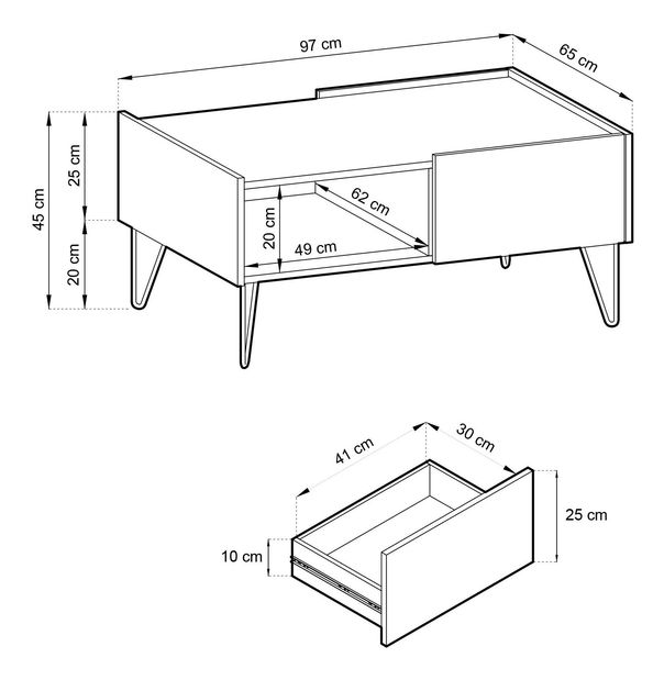 Konferenční stolek Harvest L97 (grafit černý + mramor black royal + zlatá)