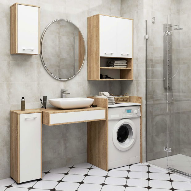 Závěsná koupelnová skříňka Farid TYP 8 (dub sonoma + bílá)