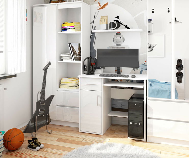 PC stolek Jaloms (bílá + bílý lesk)