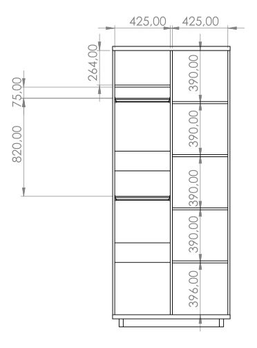 Policová skříň Indi SZ2D (dub artisan + černá matná + dub artisan)