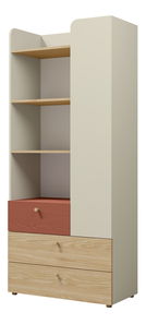 Šatní skříň Yoda 3 (světlobéžová + dub olejovaný + korálová)