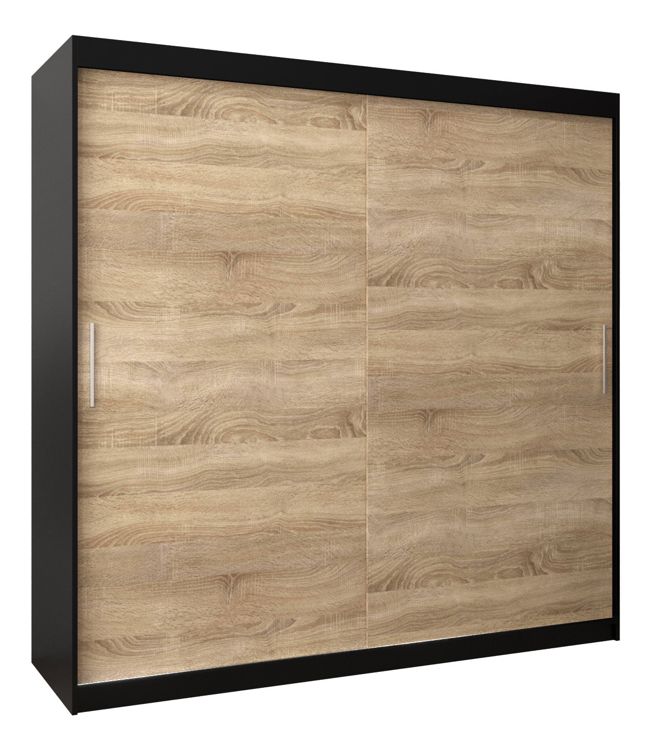 Šatní skříň 200 cm Toki (Černá matná + Dub sonoma)