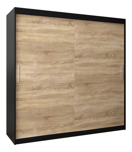 Šatní skříň 200 cm Toki (Černá matná + Dub sonoma)
