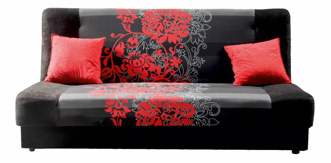 Pohovka London 3R černá + červený květ