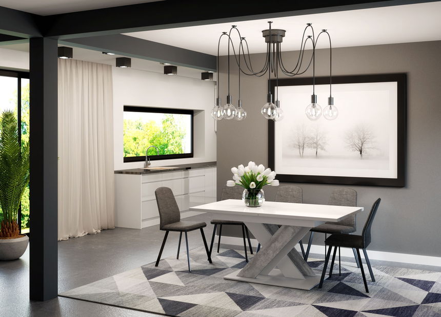 Jídelní stůl Barax (bílá + kámen) (pro 6 až 8 osob)