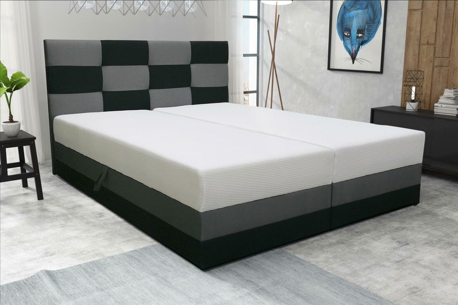 Manželská postel 160 cm Boxspring Marion Comfort (hnědá + světle šedá) (s roštem a matrací)