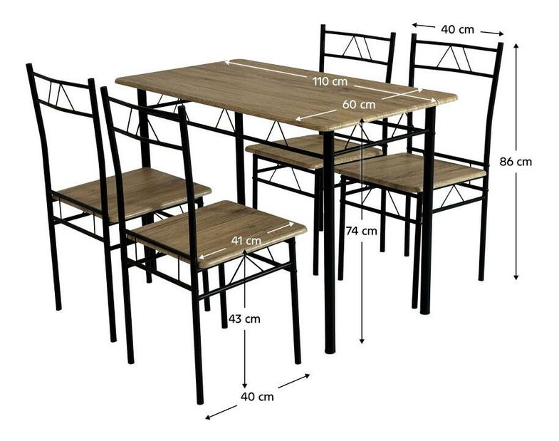 Jídelní set Pacientes (dub světlý + černá) (pro 4 osoby)