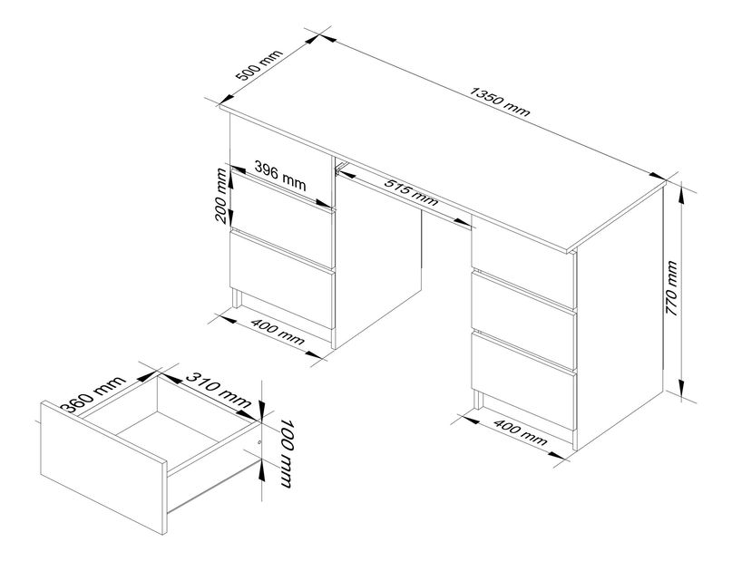 PC stolek Behati (bílá + lesk černý)