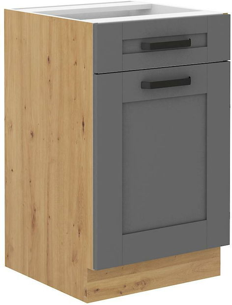 Dolní kuchyňská skříňka Lucid 50 D 1F 1S BB (korpus: dub artisan + front: mdf dustgrey)
