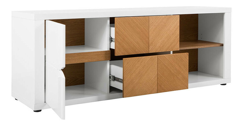 TV stolek/skříňka BRW Rovika RTV1D2S (lesk bílý + dub přírodní)