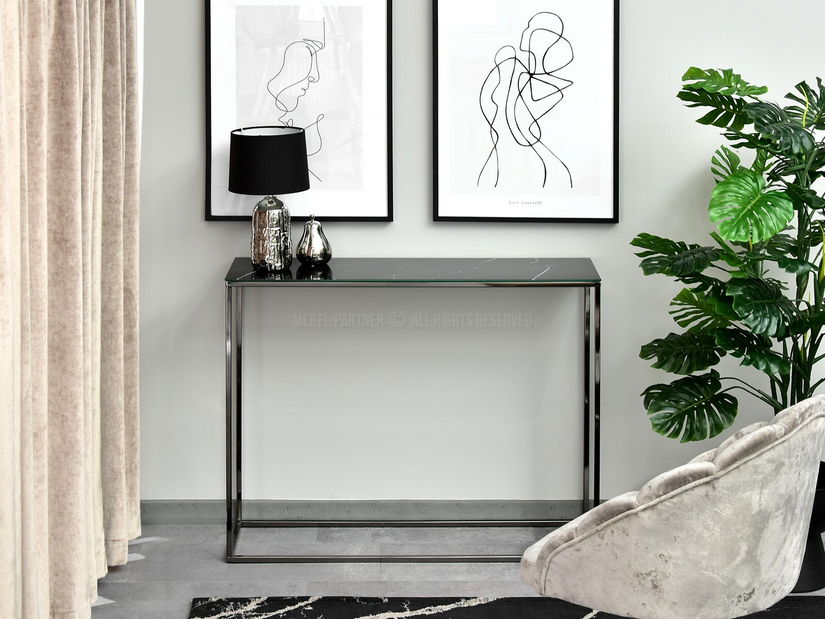 Konzolový stolek Bella Kons (černý mramor + černá)