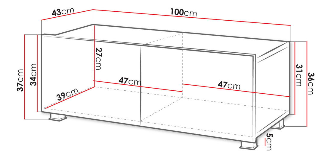 TV skříňka Brenali 100 BR03 (černá + černý lesk)