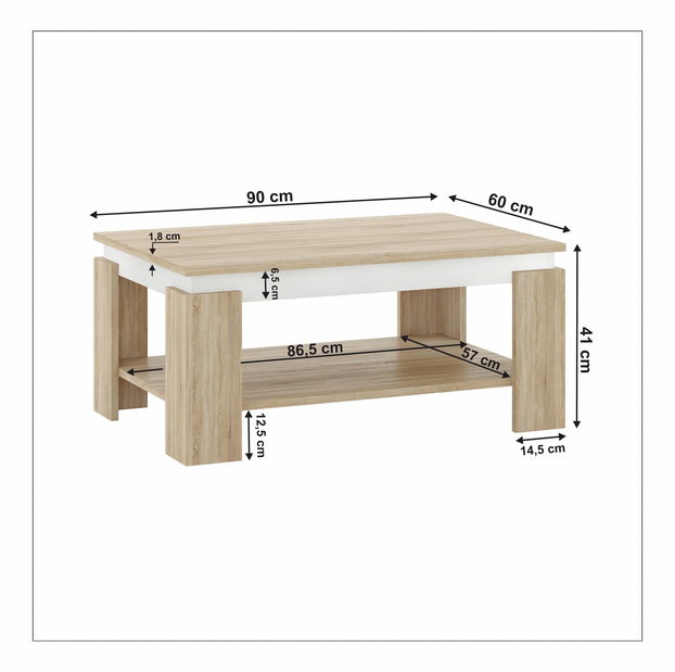 Konferenční stolek PIANO (dub sonoma + bílá)