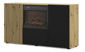 Skříňka s krbem Aurella (černá + dub artisan)
