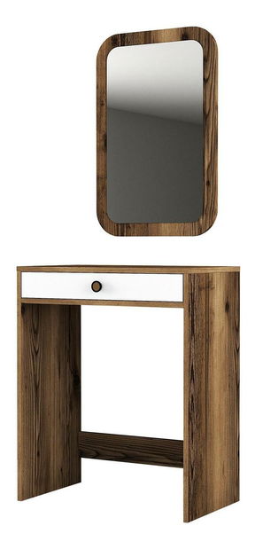 Toaletní stolek Logan 1 (bílá + ořechové dřevo) (se zrcadlem)