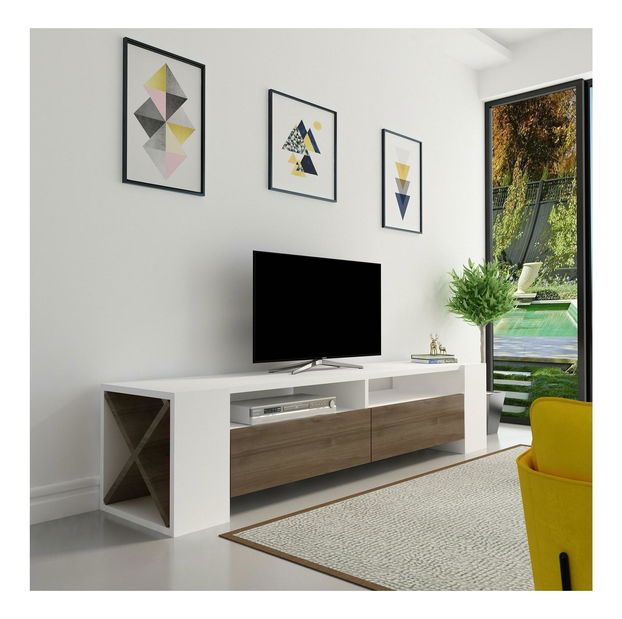 TV stolek/skříňka Sisuko (ořech + bílá)