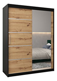 Šatní skříň 180 cm se zrcadlem Verika 2 180 (černá + dub artisan)